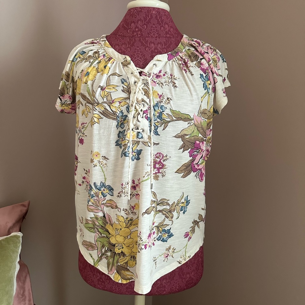 Chaps Floral Lace-Up Women's Top